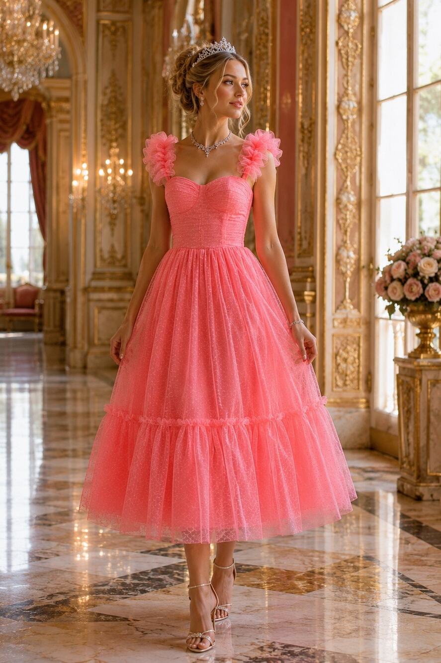 Princess Pink Tulle Midi Dress Size XS | Fairycore Party Dress